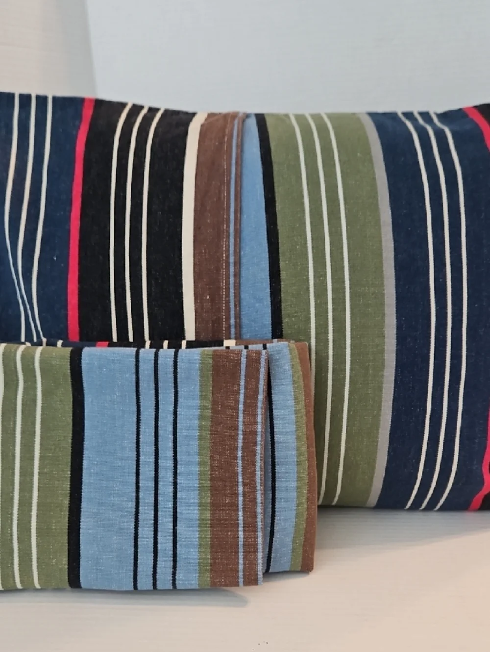 Pottery Barn Teen North Shore Blue Olive Green Striped Standard Pillow Sham Set